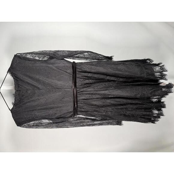 NWT Mac Duggal 49794 Black Long Sleeve Deep V Lace Babydoll Dress Size 4 - Picture 4 of 10